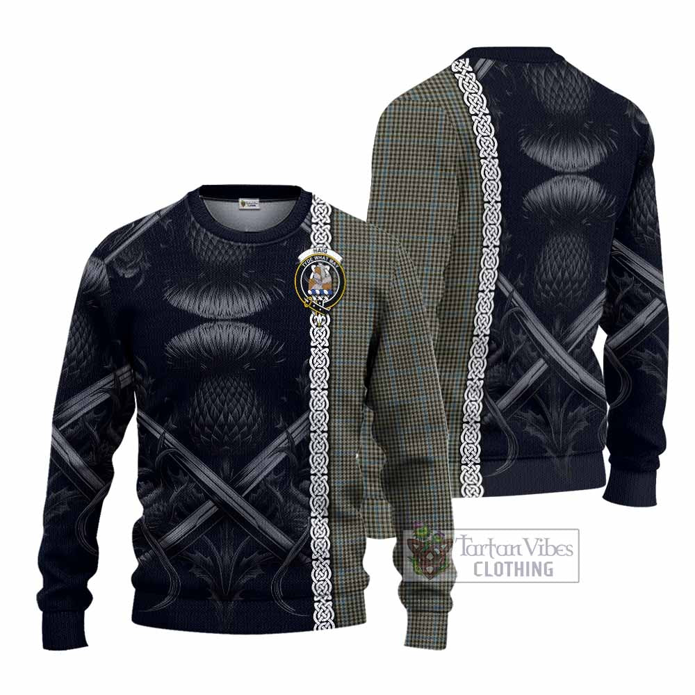 Tartan Vibes Clothing Haig Tartan Knitted Sweater with Family Crest Cross Sword Thistle Celtic Vibes