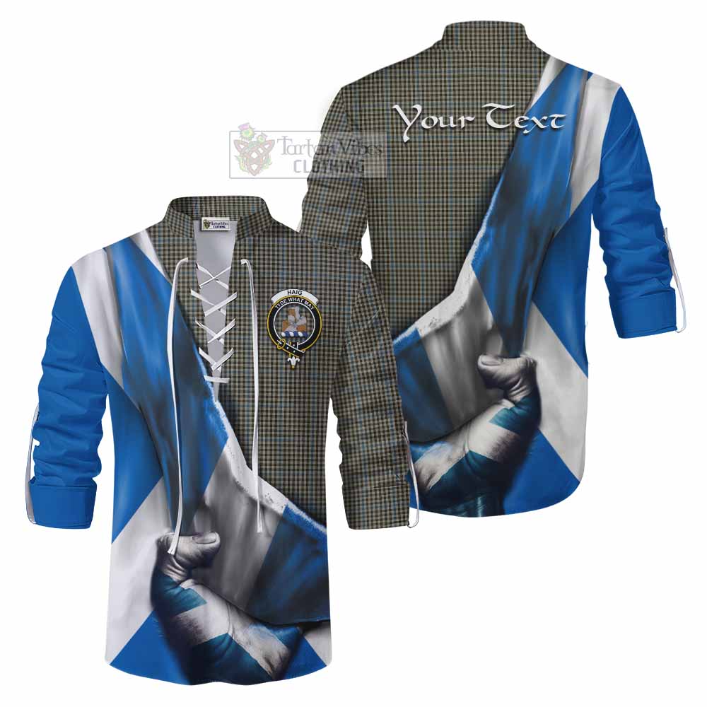 Tartan Vibes Clothing Haig Tartan Ghillie Kilt Shirt with Family Crest Scotland Patriotic Style