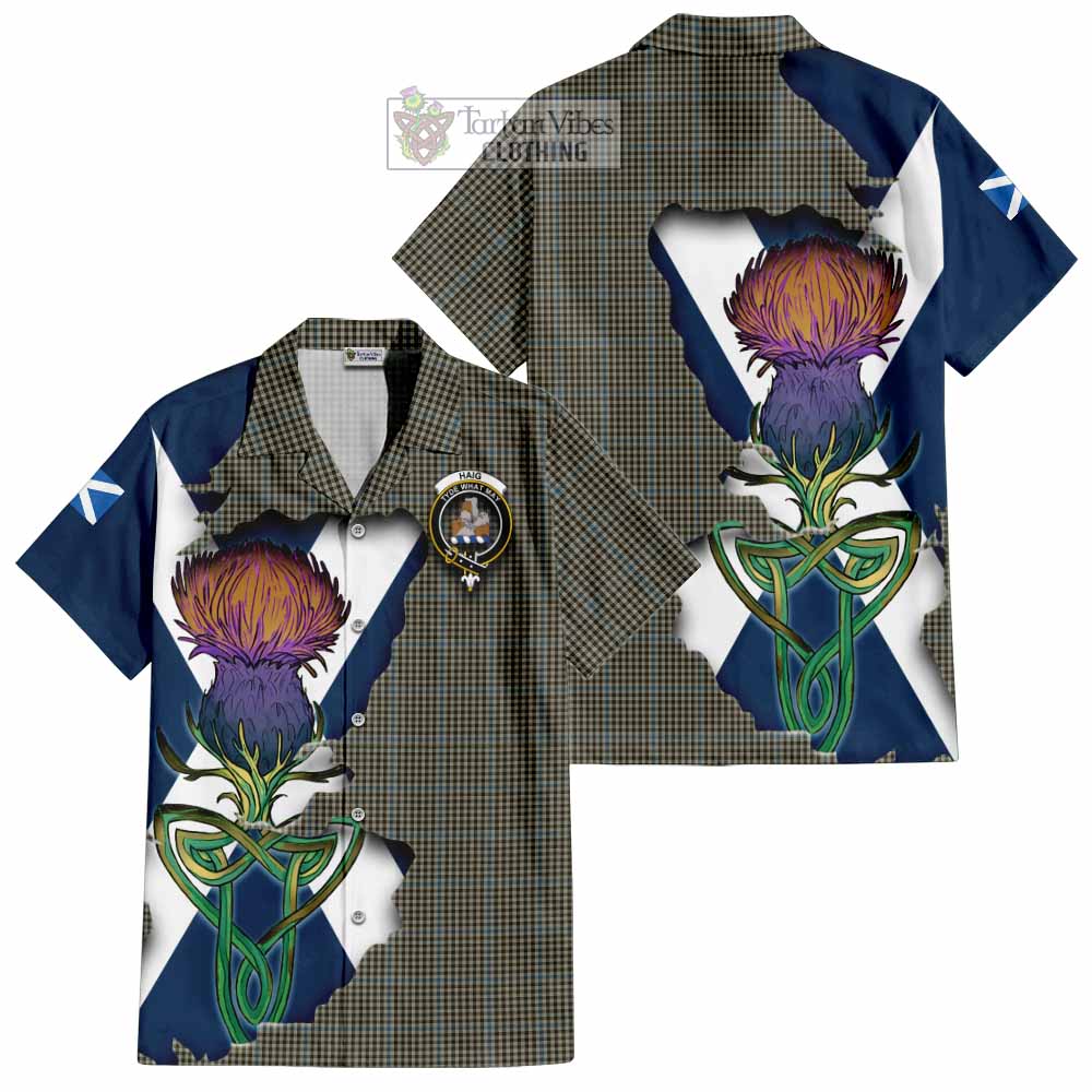 Tartan Vibes Clothing Haig Tartan Family Crest Short Sleeve Button Shirt Scottish Thistle Celtic Inspired