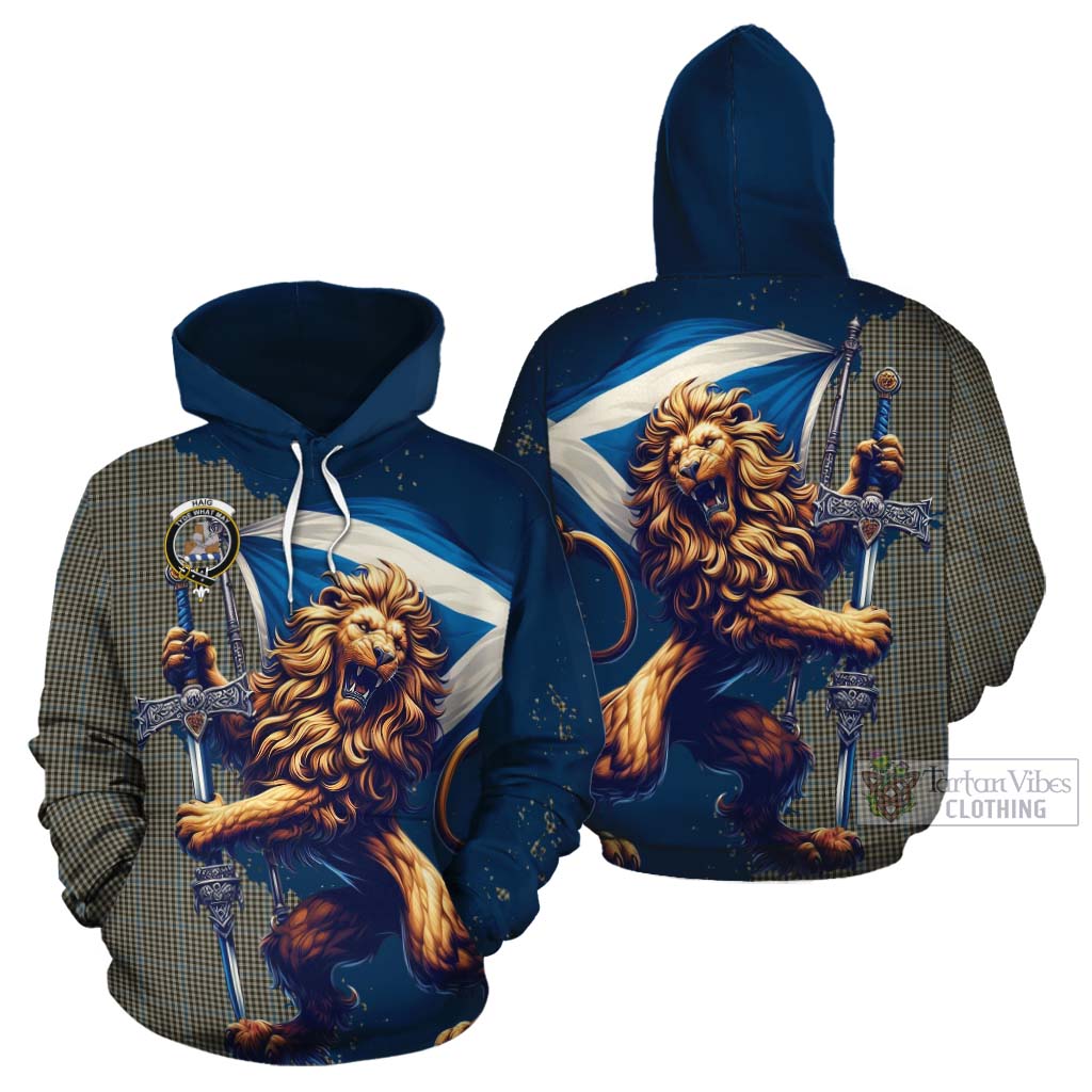 Tartan Vibes Clothing Haig Tartan Family Crest Cotton Hoodie with Scottish Majestic Lion