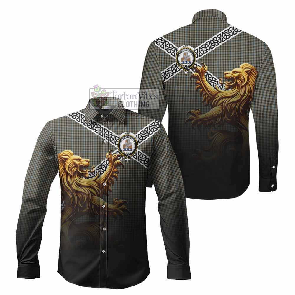 Tartan Vibes Clothing Haig Crest Tartan Long Sleeve Button Shirt with Golden Lion Emblem Celtic Style