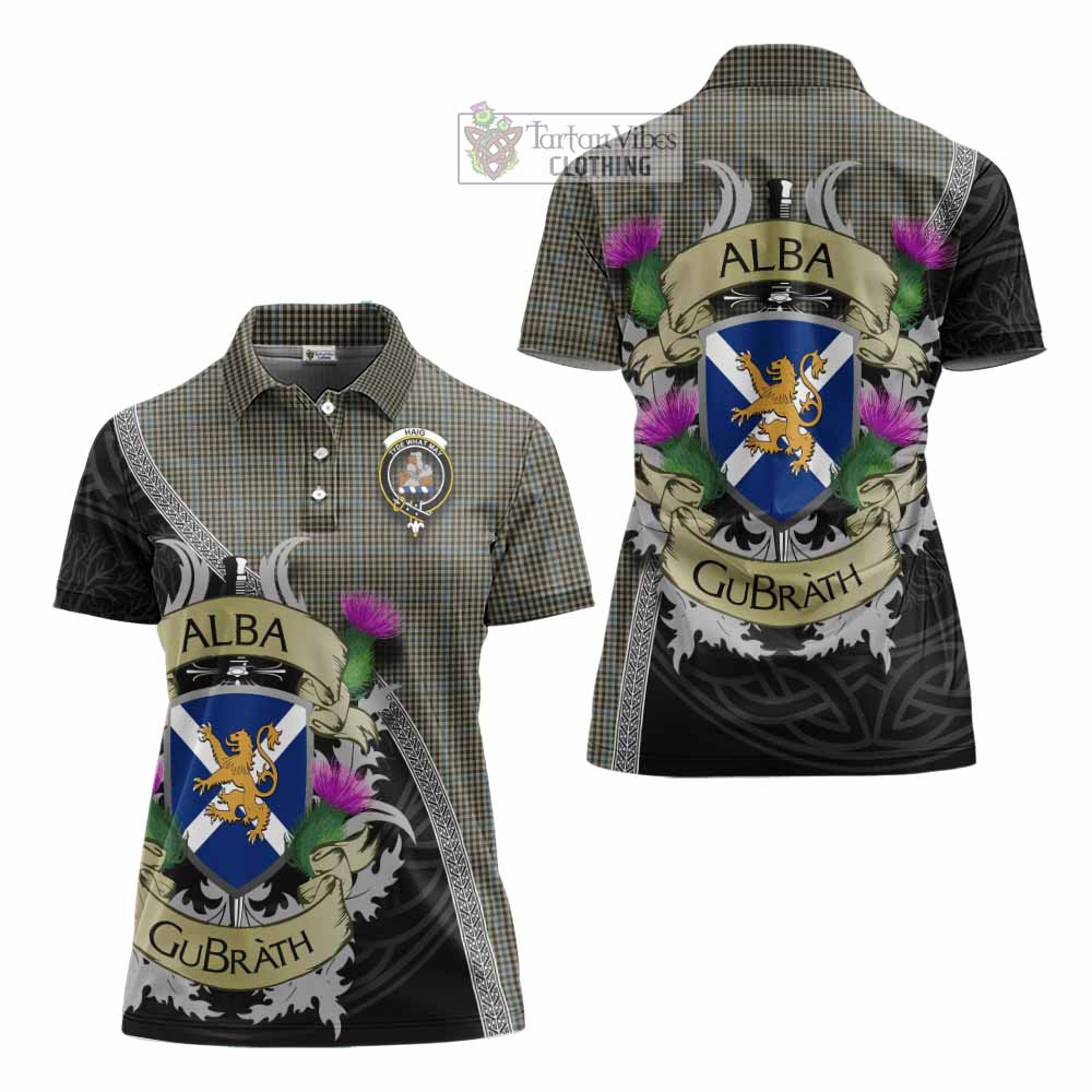 Tartan Vibes Clothing Haig Tartan Family Crest Women's Polo Shirt Lion Rampant Royal Thistle Shield Celtic Inspired