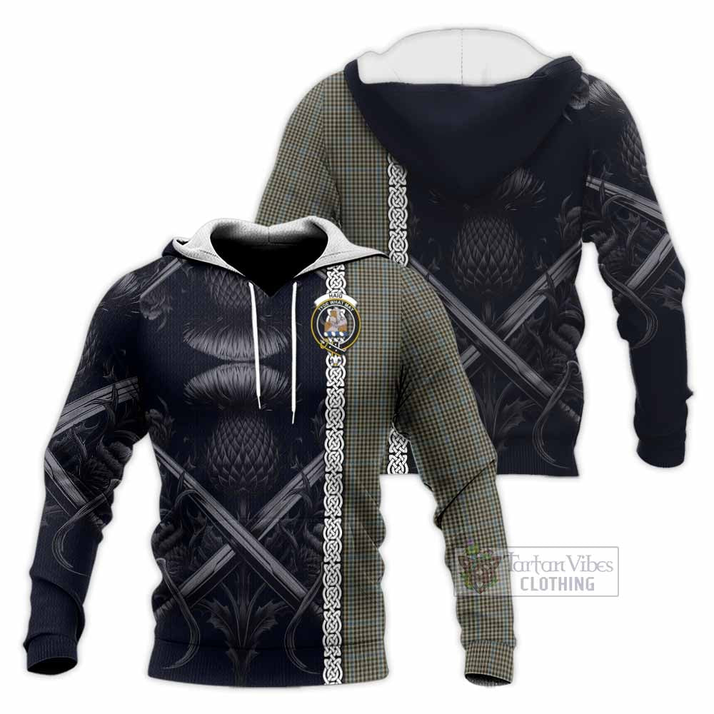 Tartan Vibes Clothing Haig Tartan Knitted Hoodie with Family Crest Cross Sword Thistle Celtic Vibes