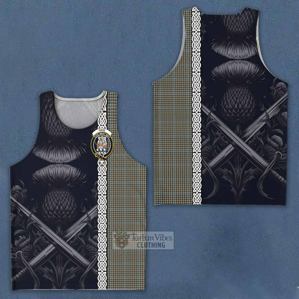 Tartan Vibes Clothing Haig Tartan Men's Tank Top with Family Crest Cross Sword Thistle Celtic Vibes