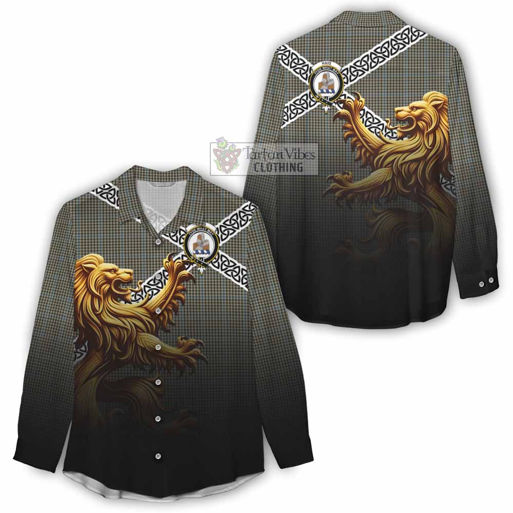 Tartan Vibes Clothing Haig Crest Tartan Women's Casual Shirt with Golden Lion Emblem Celtic Style