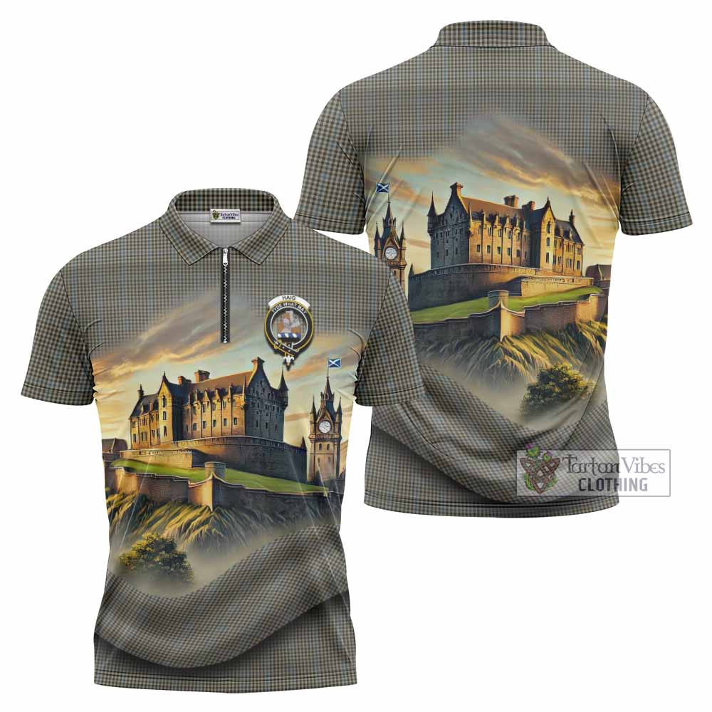 Tartan Vibes Clothing Haig Tartan Family Crest Zipper Polo Shirt with Scottish Ancient Castle Stype