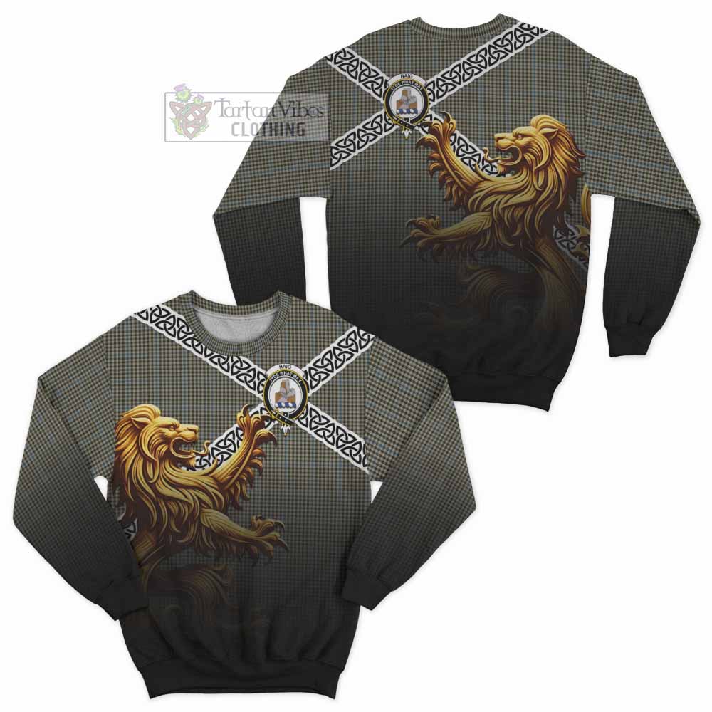 Tartan Vibes Clothing Haig Crest Tartan Sweatshirt with Golden Lion Emblem Celtic Style