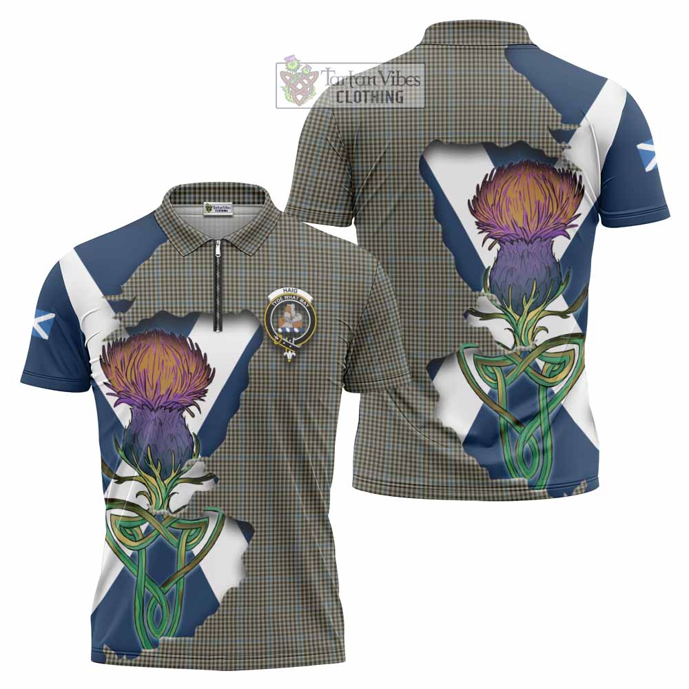 Tartan Vibes Clothing Haig Tartan Family Crest Zipper Polo Shirt Scottish Thistle Celtic Inspired
