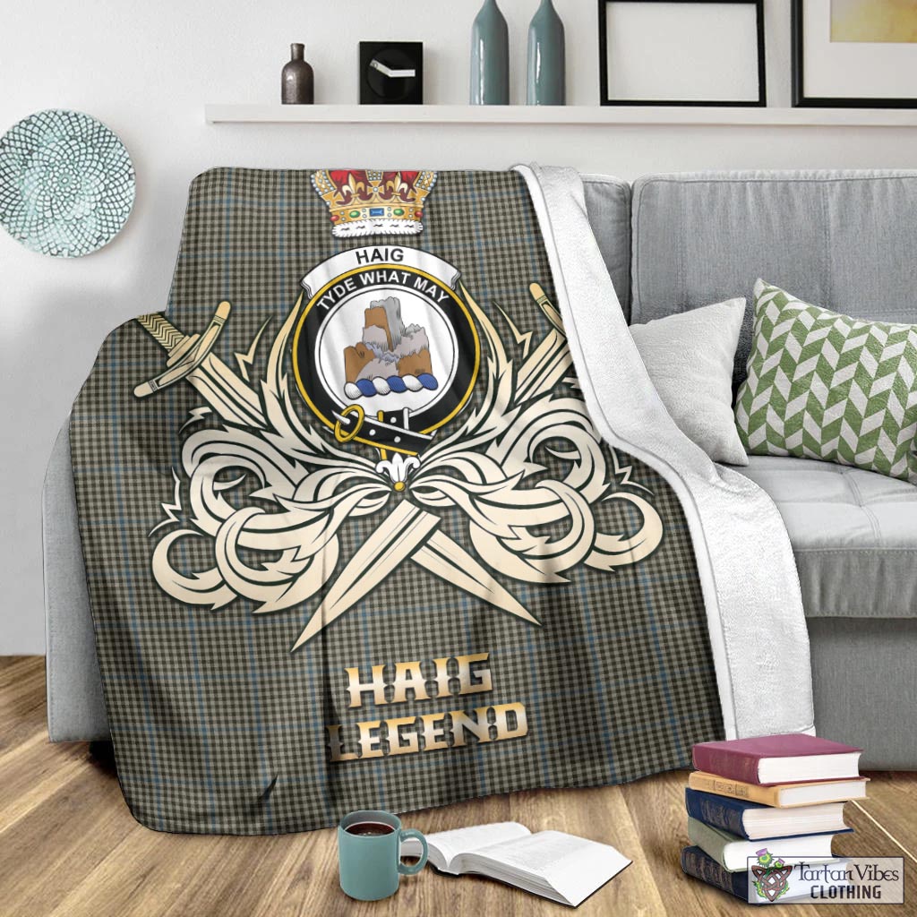 Tartan Vibes Clothing Haig Tartan Blanket with Clan Crest and the Golden Sword of Courageous Legacy
