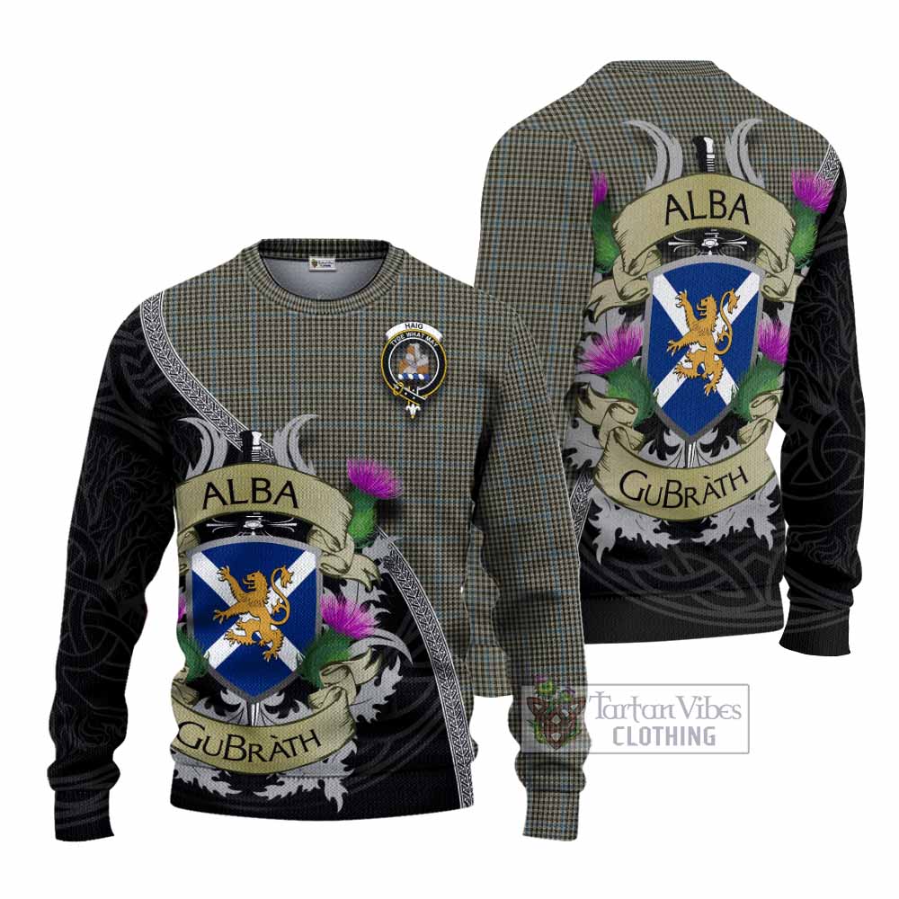 Tartan Vibes Clothing Haig Tartan Family Crest Knitted Sweater Lion Rampant Royal Thistle Shield Celtic Inspired