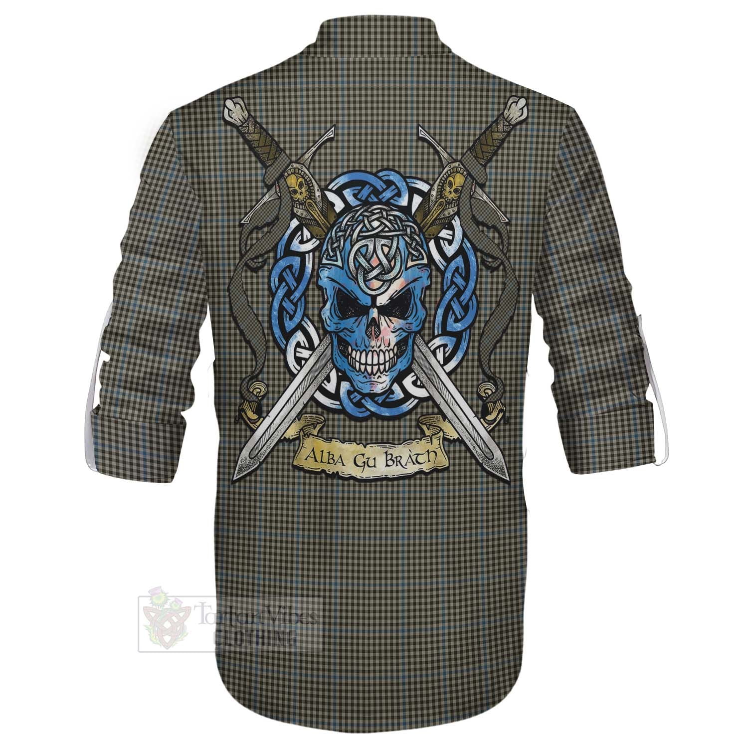 Tartan Vibes Clothing Haig Tartan Ghillie Kilt Shirt with Family Crest Celtic Skull Style