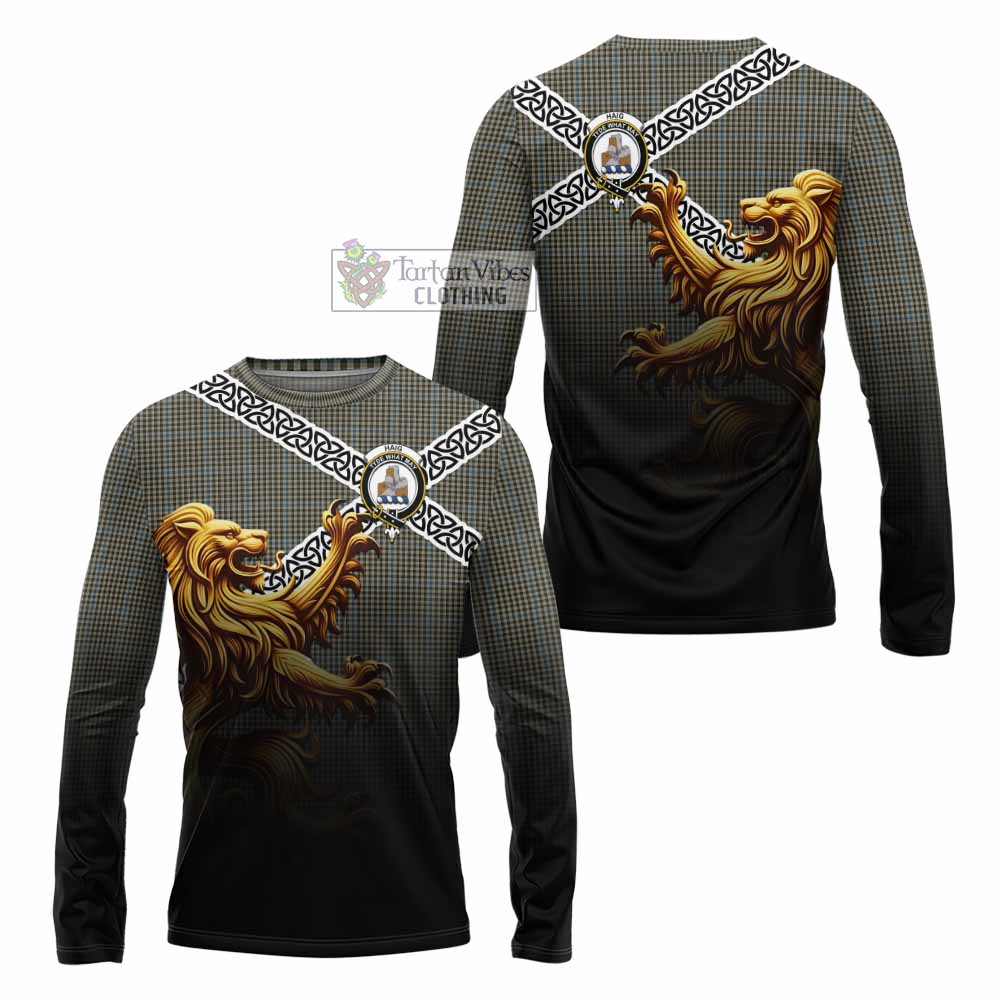 Tartan Vibes Clothing Haig Crest Tartan Long Sleeve T-Shirt with Golden Lion Emblem Celtic Style