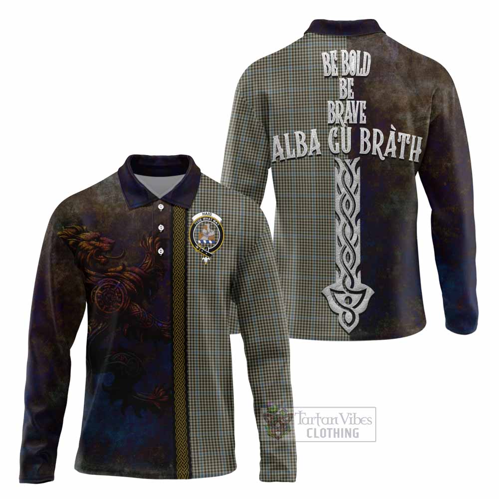 Tartan Vibes Clothing Haig Tartan Family Crest Long Sleeve Polo Shirt Alba Gu Brath Be Brave Lion Ancient Style