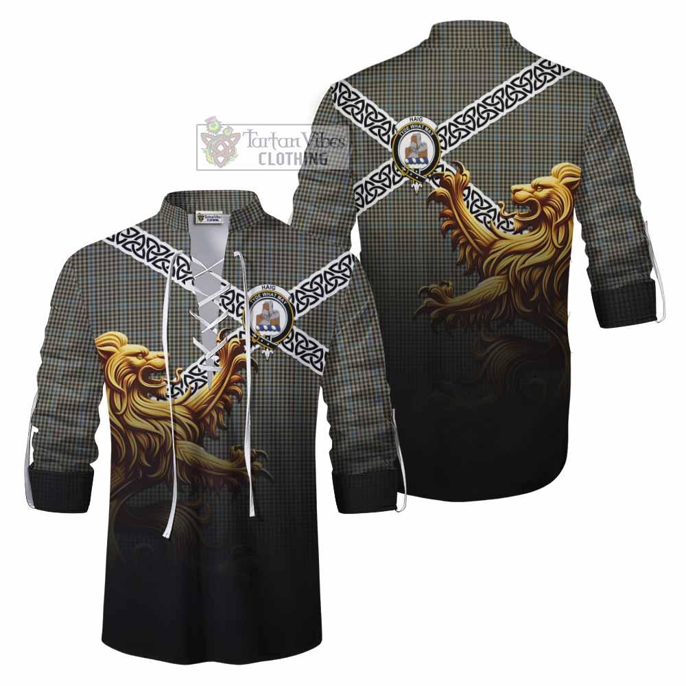 Tartan Vibes Clothing Haig Crest Tartan Ghillie Kilt Shirt with Golden Lion Emblem Celtic Style