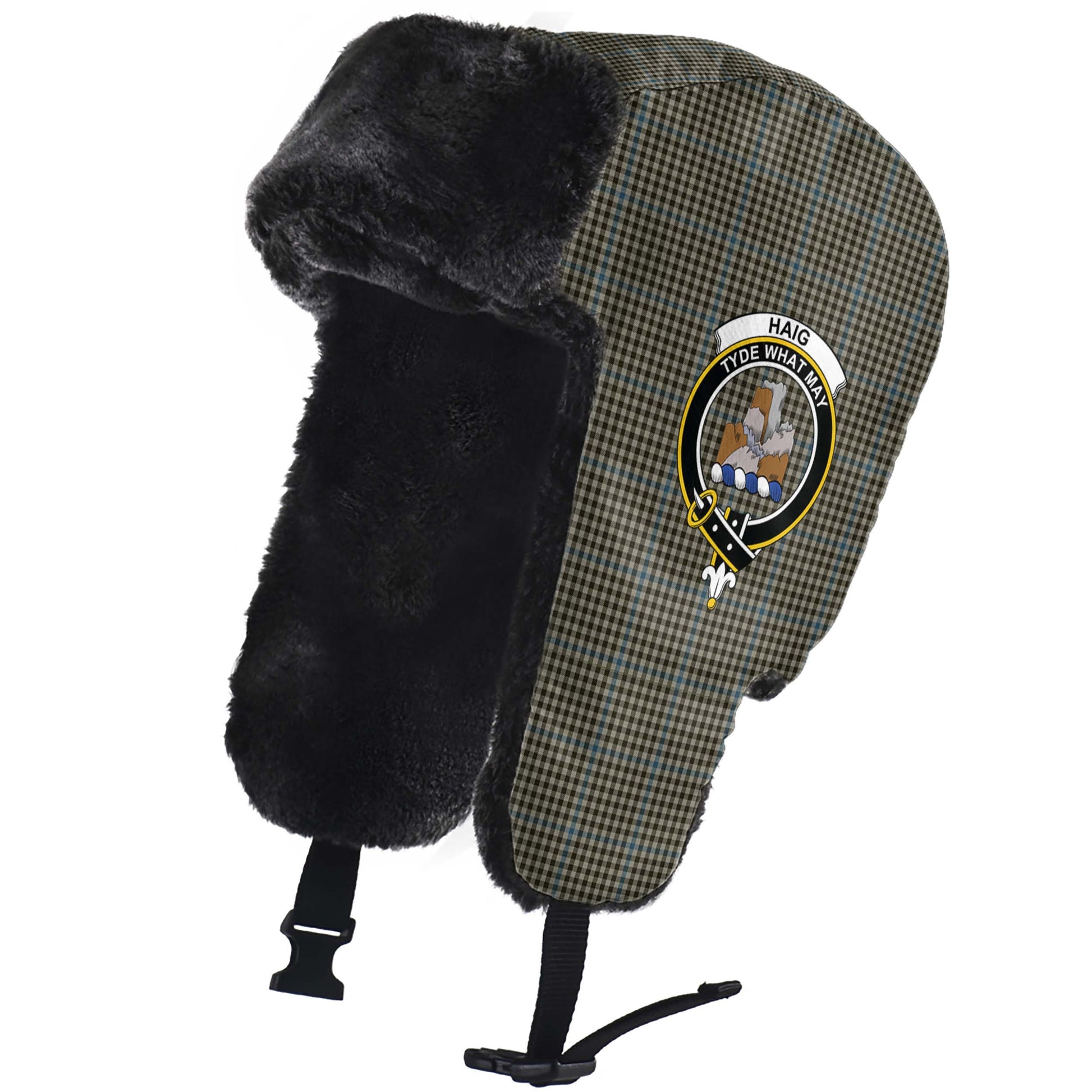 Haig Tartan Winter Trapper Hat with Family Crest - Tartanvibesclothing