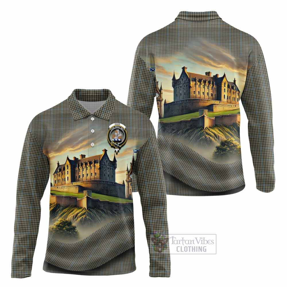 Tartan Vibes Clothing Haig Tartan Family Crest Long Sleeve Polo Shirt with Scottish Ancient Castle Style