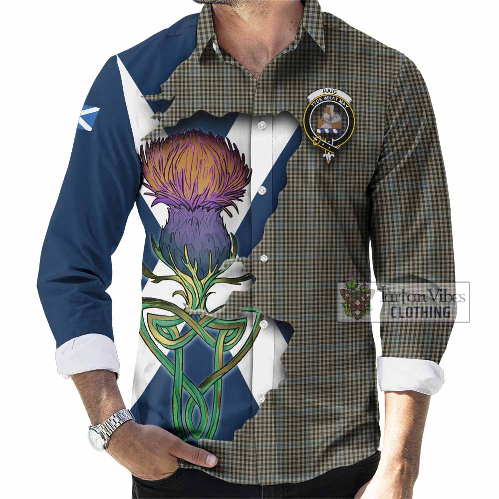 Tartan Vibes Clothing Haig Tartan Family Crest Long Sleeve Button Shirt Scottish Thistle Celtic Inspired