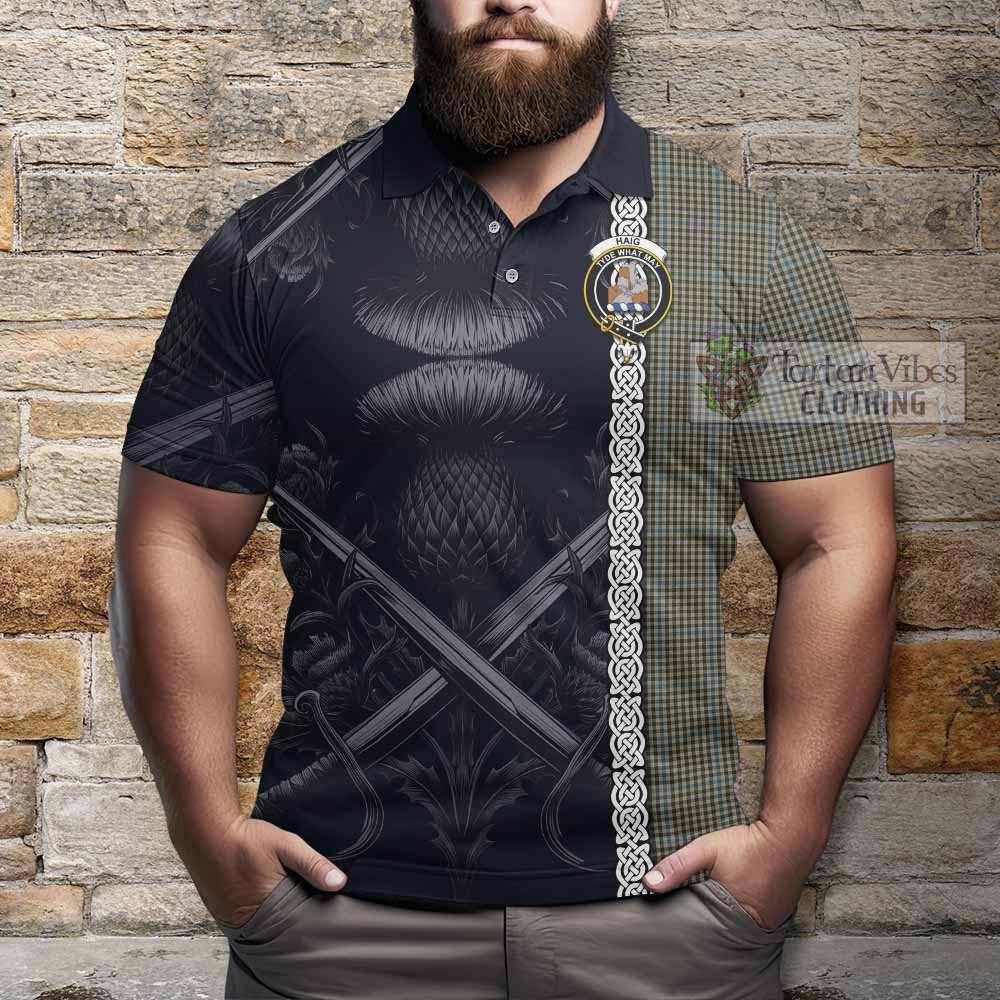 Tartan Vibes Clothing Haig Tartan Polo Shirt with Family Crest Cross Sword Thistle Celtic Vibes
