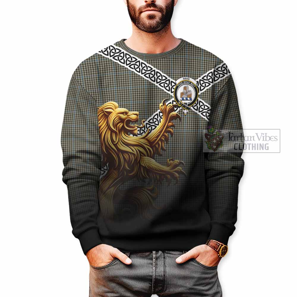 Tartan Vibes Clothing Haig Crest Tartan Sweatshirt with Golden Lion Emblem Celtic Style