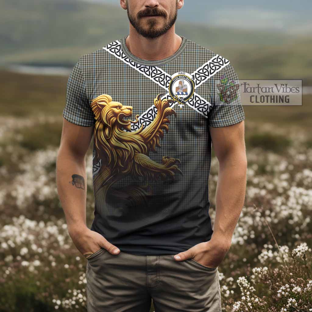 Tartan Vibes Clothing Haig Crest Tartan T-Shirt with Golden Lion Emblem Celtic Style