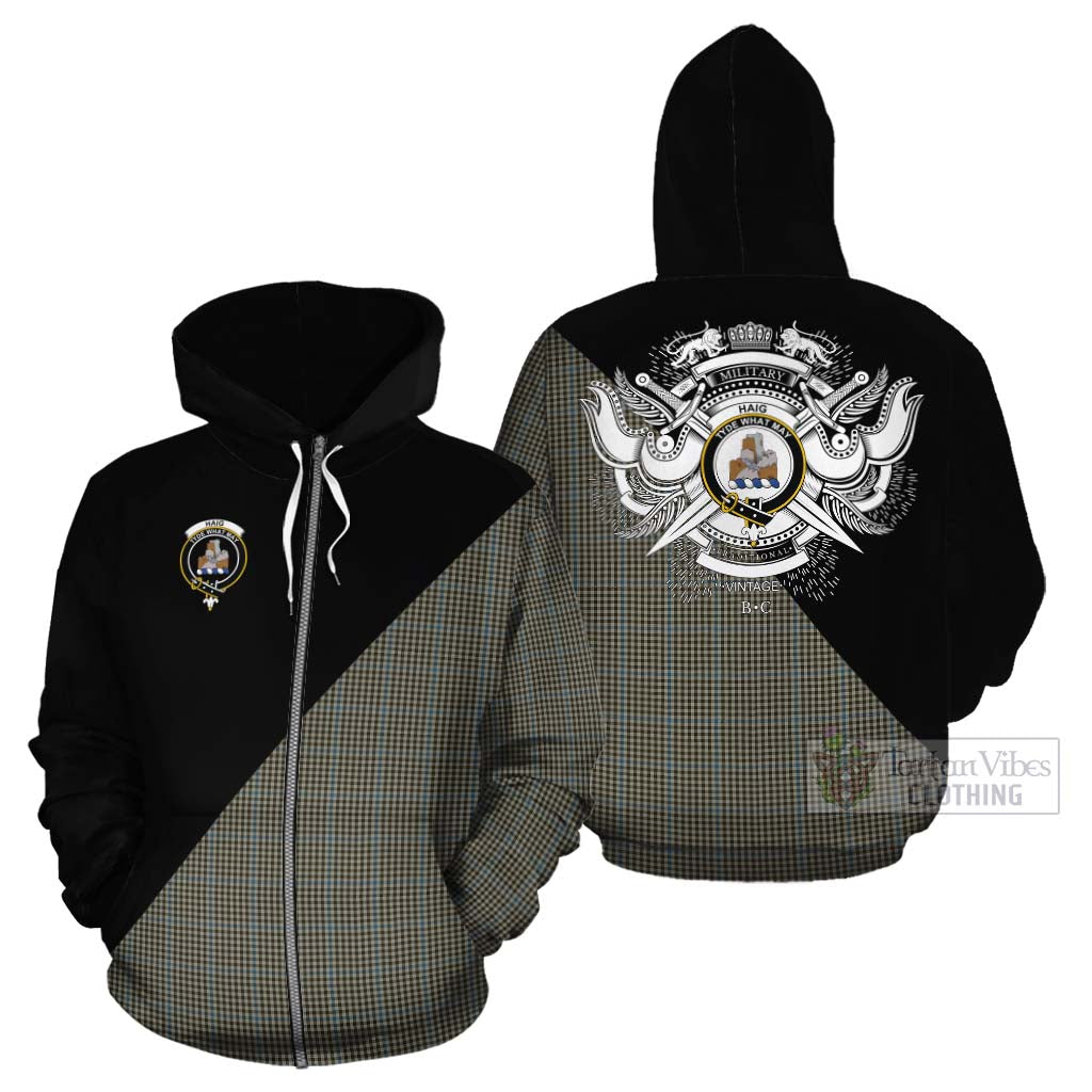 Tartan Vibes Clothing Haig Tartan Cotton Hoodie with Family Crest and Military Logo Style