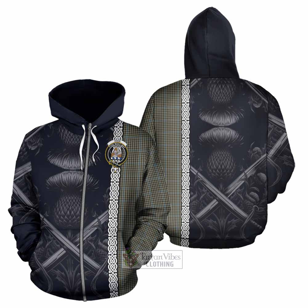 Tartan Vibes Clothing Haig Tartan Hoodie with Family Crest Cross Sword Thistle Celtic Vibes