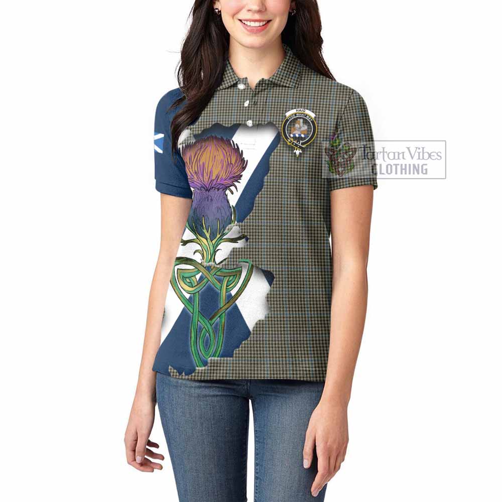 Tartan Vibes Clothing Haig Tartan Family Crest Women's Polo Shirt Scottish Thistle Celtic Inspired