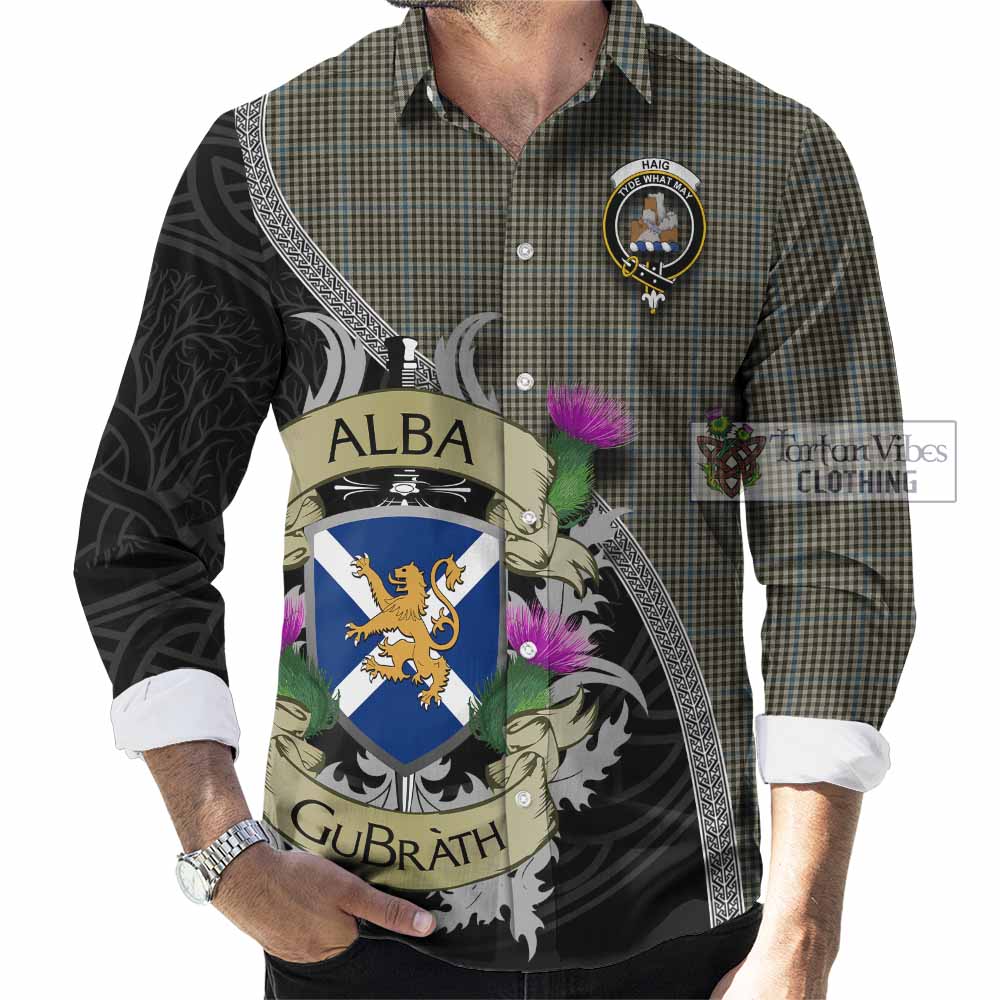 Tartan Vibes Clothing Haig Tartan Family Crest Long Sleeve Button Shirt Lion Rampant Royal Thistle Shield Celtic Inspired
