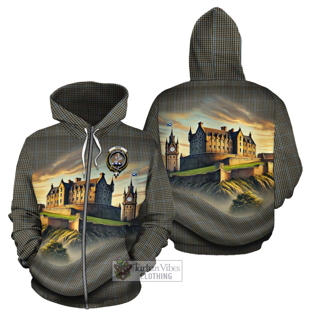 Tartan Vibes Clothing Haig Tartan Family Crest Cotton Hoodie with Scottish Ancient Castle Style