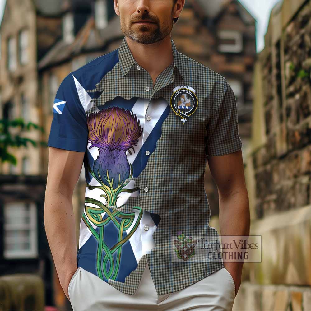 Tartan Vibes Clothing Haig Tartan Family Crest Short Sleeve Button Shirt Scottish Thistle Celtic Inspired