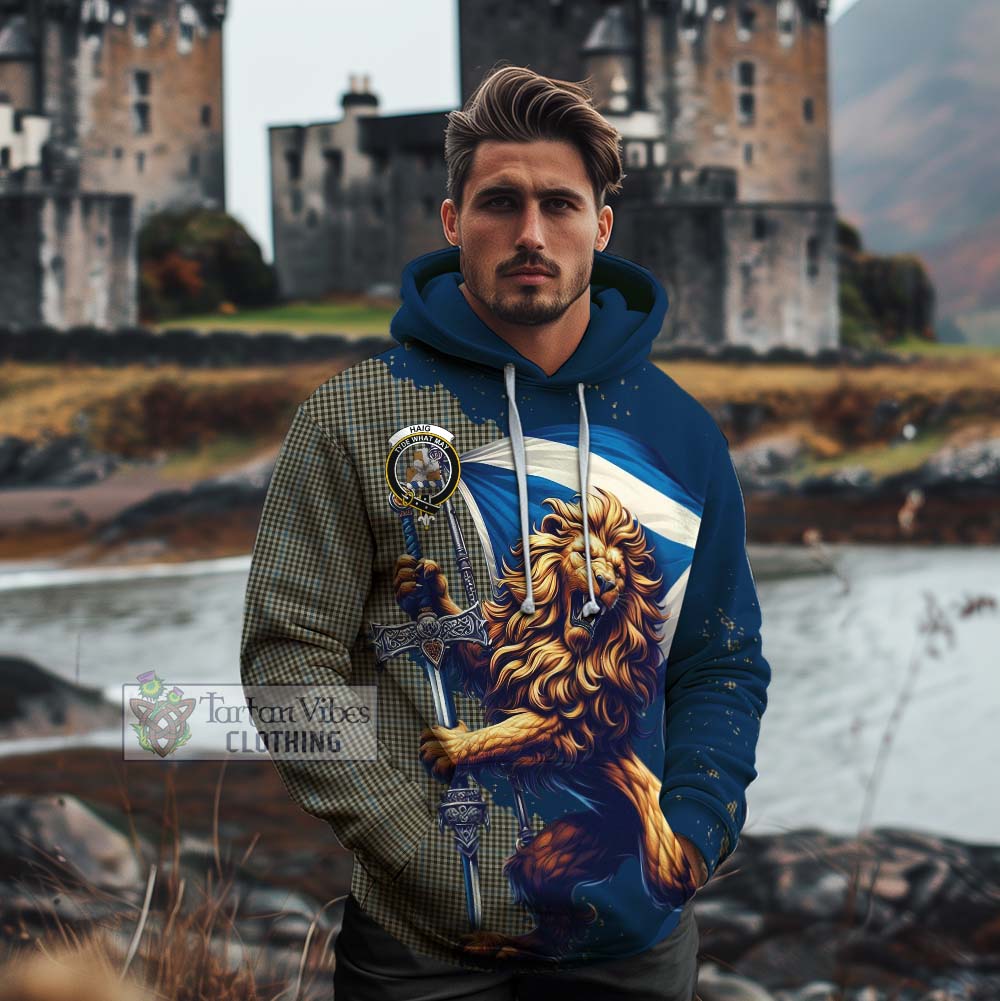Tartan Vibes Clothing Haig Tartan Family Crest Cotton Hoodie with Scottish Majestic Lion