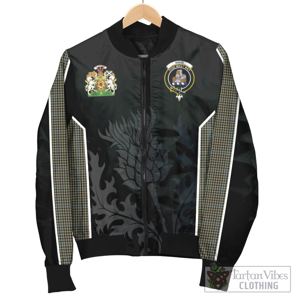 Tartan Vibes Clothing Haig Tartan Bomber Jacket with Family Crest and Scottish Thistle Vibes Sport Style
