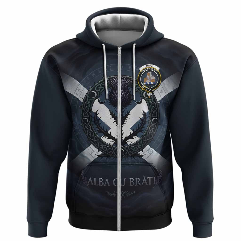 Haig Clan Crest Hoodie with Celtic Knot Thistle and Saltire