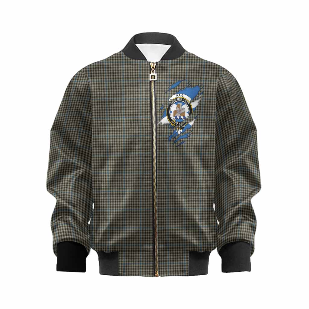 Haig Clan Crest In Me Tartan Kid Bomber Jacket Scotland Flag Style