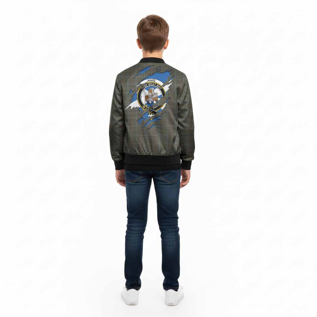 Haig Clan Crest In Me Tartan Kid Bomber Jacket Scotland Flag Style