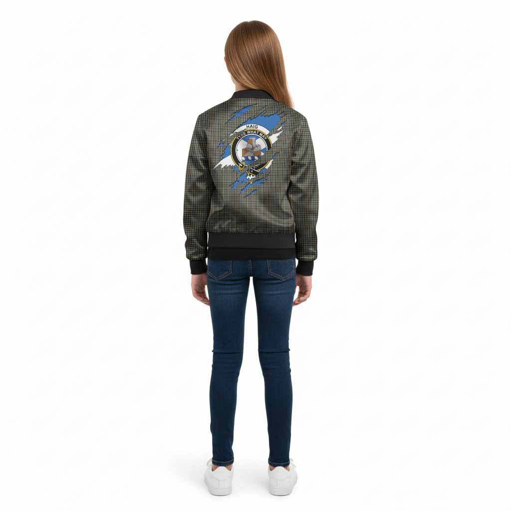Haig Clan Crest In Me Tartan Kid Bomber Jacket Scotland Flag Style