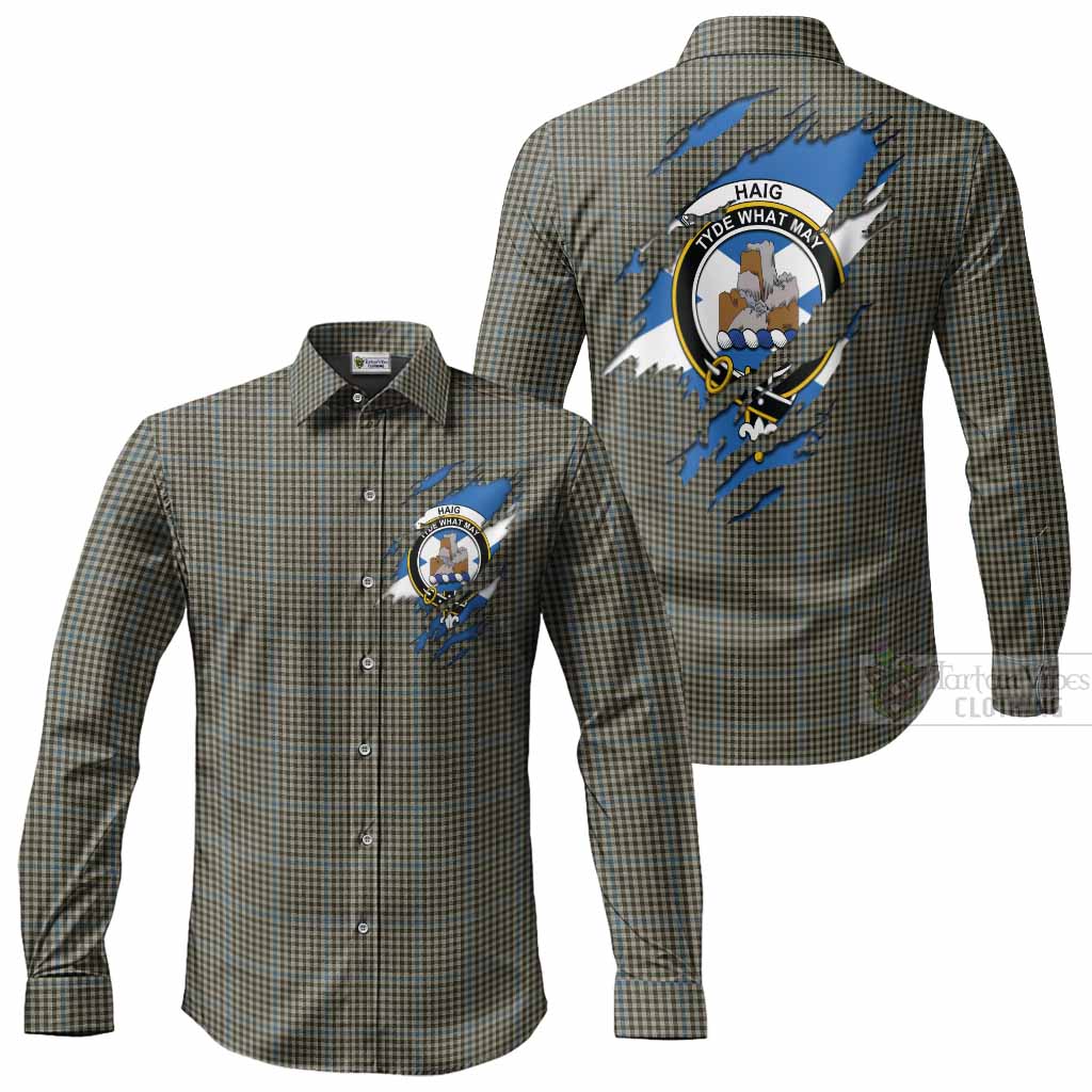 Haig Clan Crest In Me Tartan Long Sleeve Button Shirts Scotland Flag Style