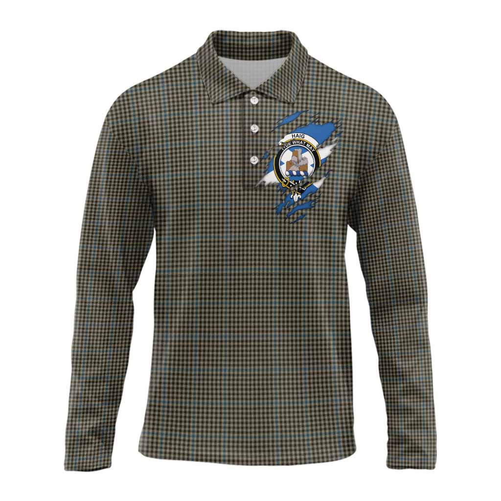 Haig Clan Crest In Me Tartan Long Sleeve Polo Shirt Scotland Flag Style