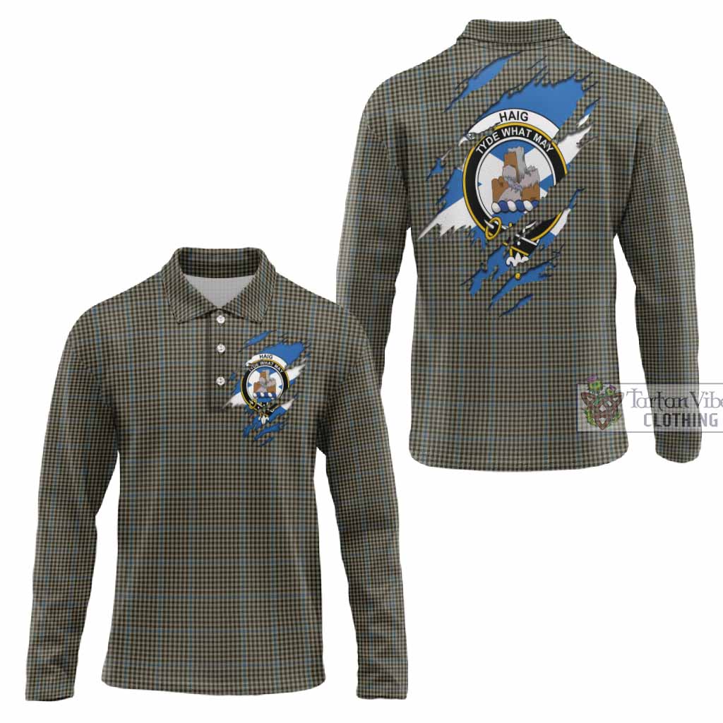Haig Clan Crest In Me Tartan Long Sleeve Polo Shirt Scotland Flag Style