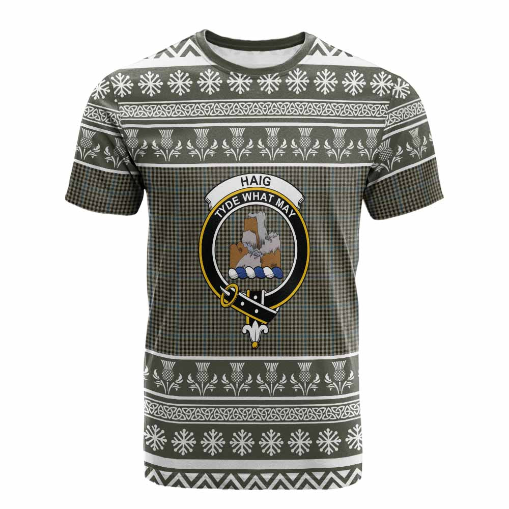 Haig Clan Tartan Christmas Cotton T-shirt with Family Crest - Tartan Vibes Clothing