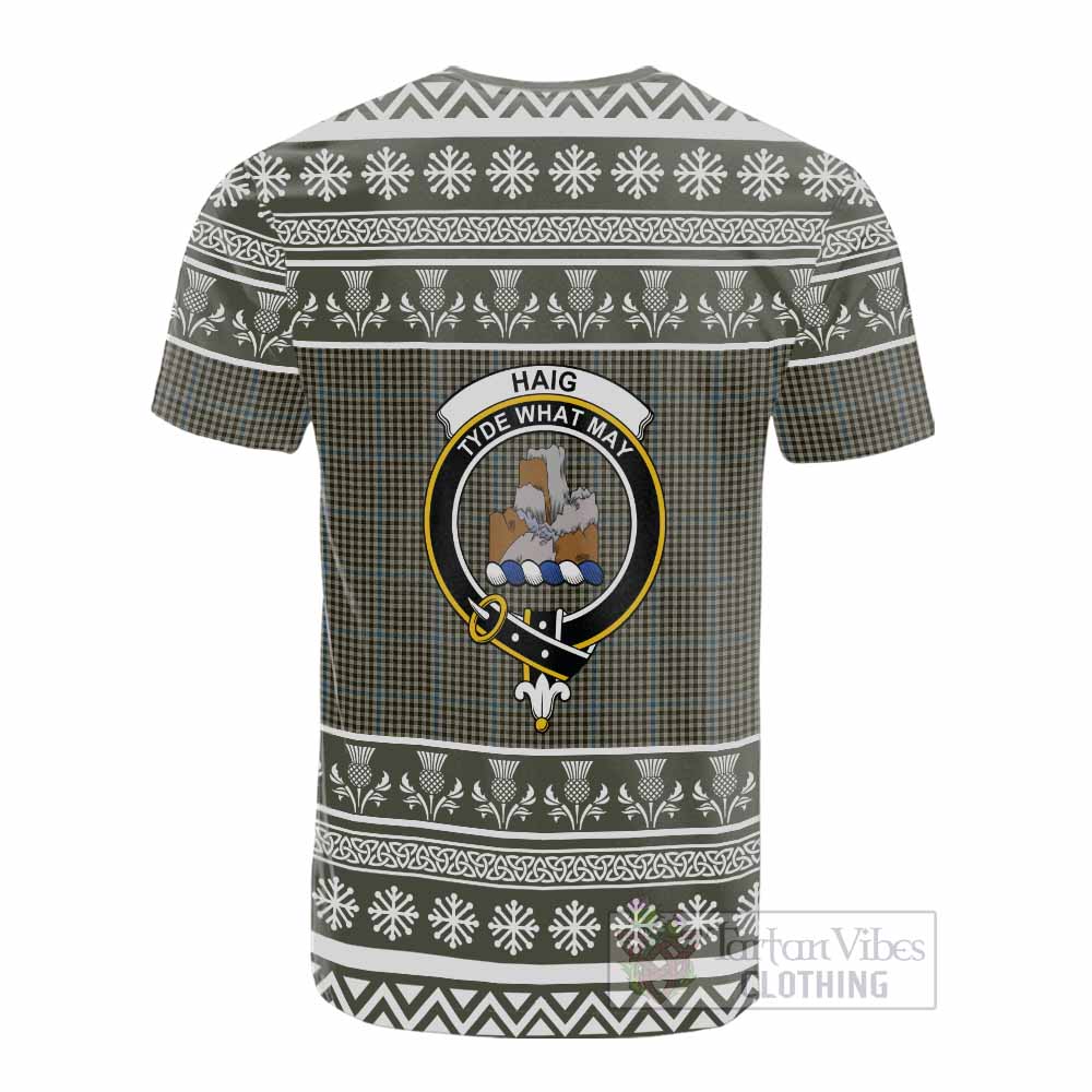 Haig Clan Tartan Christmas Cotton T-shirt with Family Crest - Tartan Vibes Clothing