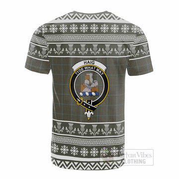 Haig Clan Tartan Christmas Cotton T-shirt with Family Crest