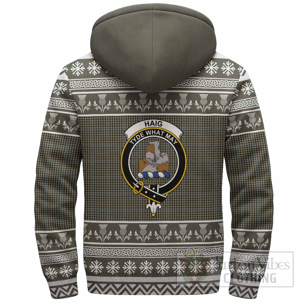 Haig Clan Tartan Christmas Fleece Hoodie with Family Crest - Tartan Vibes Clothing