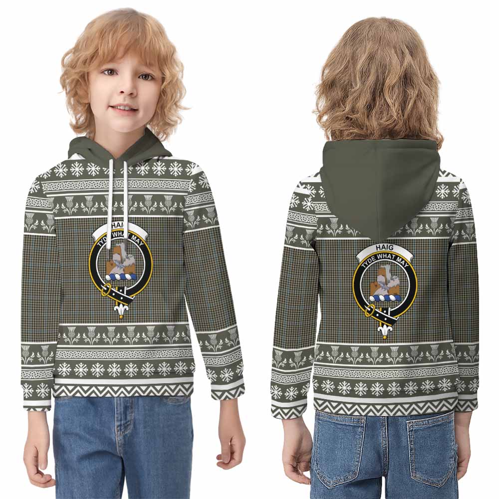 Haig Clan Tartan Christmas Kid Hoodie with Family Crest - Tartan Vibes Clothing
