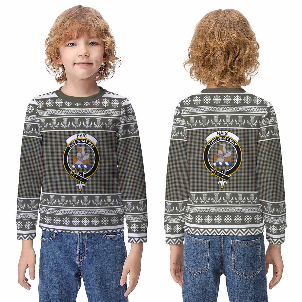 Haig Clan Tartan Christmas Kid Ugly Sweatshirt with Family Crest - Tartan Vibes Clothing