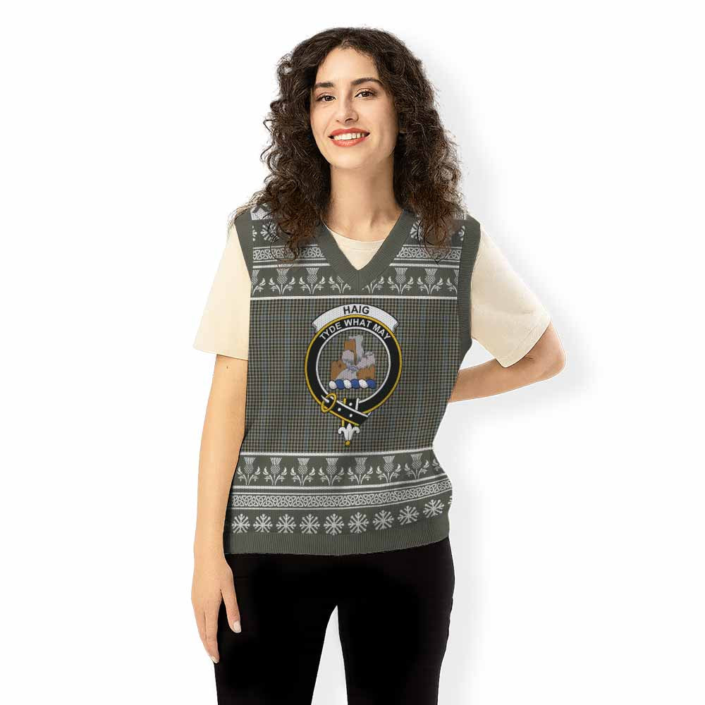 Haig Clan Tartan Christmas Knitted V-Neck Vest with Family Crest - Tartan Vibes Clothing