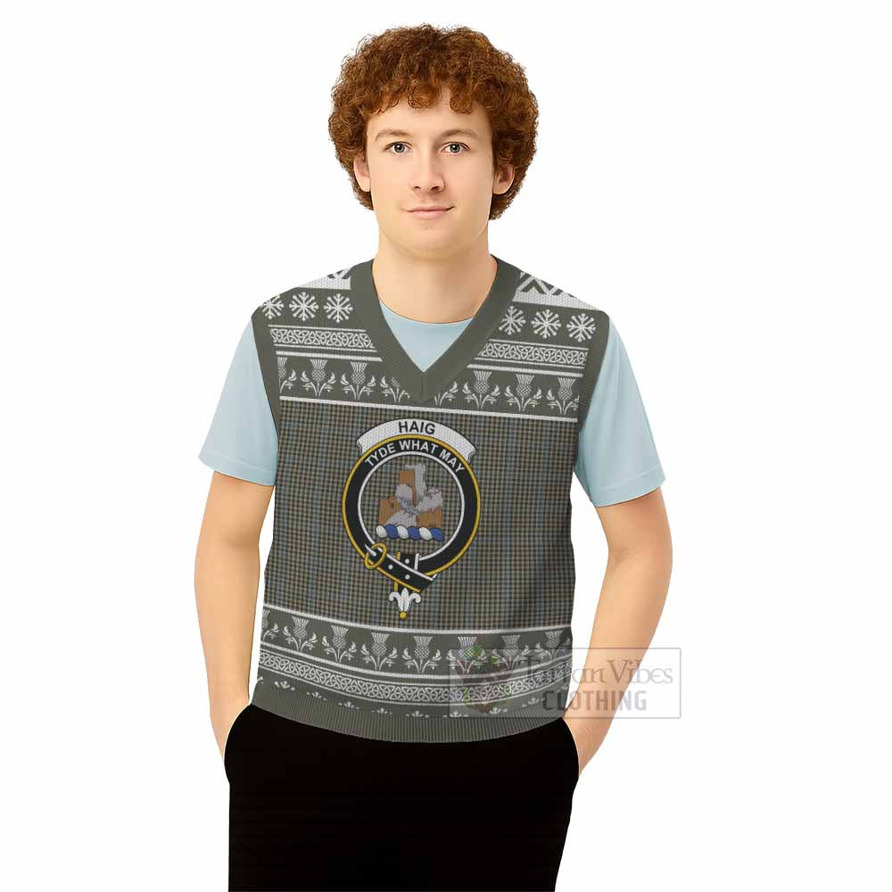 Haig Clan Tartan Christmas Knitted V-Neck Vest with Family Crest - Tartan Vibes Clothing