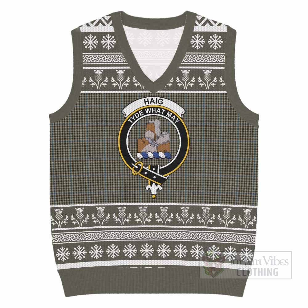 Haig Clan Tartan Christmas Knitted V-Neck Vest with Family Crest - Tartan Vibes Clothing