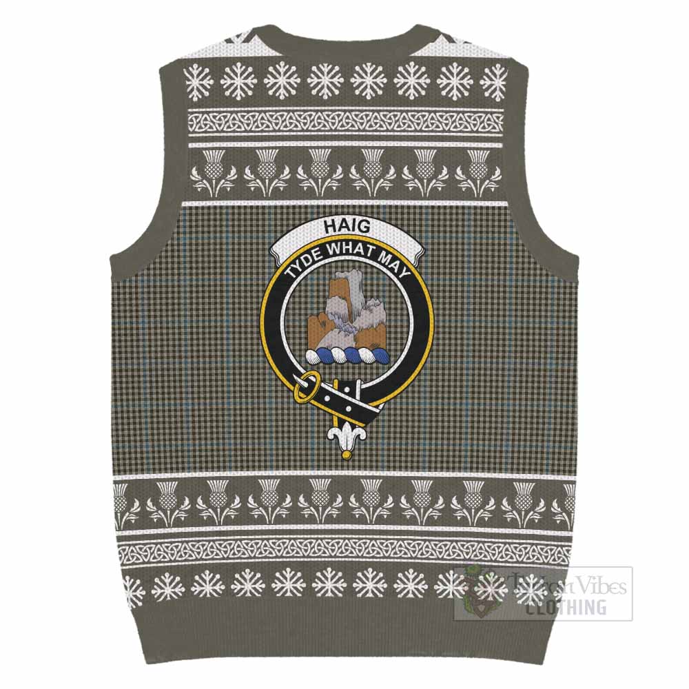 Haig Clan Tartan Christmas Knitted V-Neck Vest with Family Crest - Tartan Vibes Clothing
