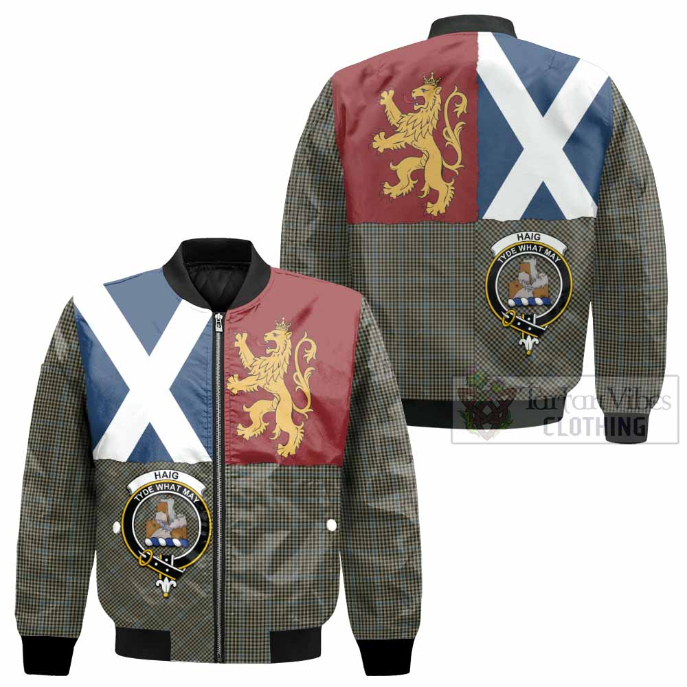 Haig Crest Tartan Bomber Jacket with Lion Rampant Saltire Style